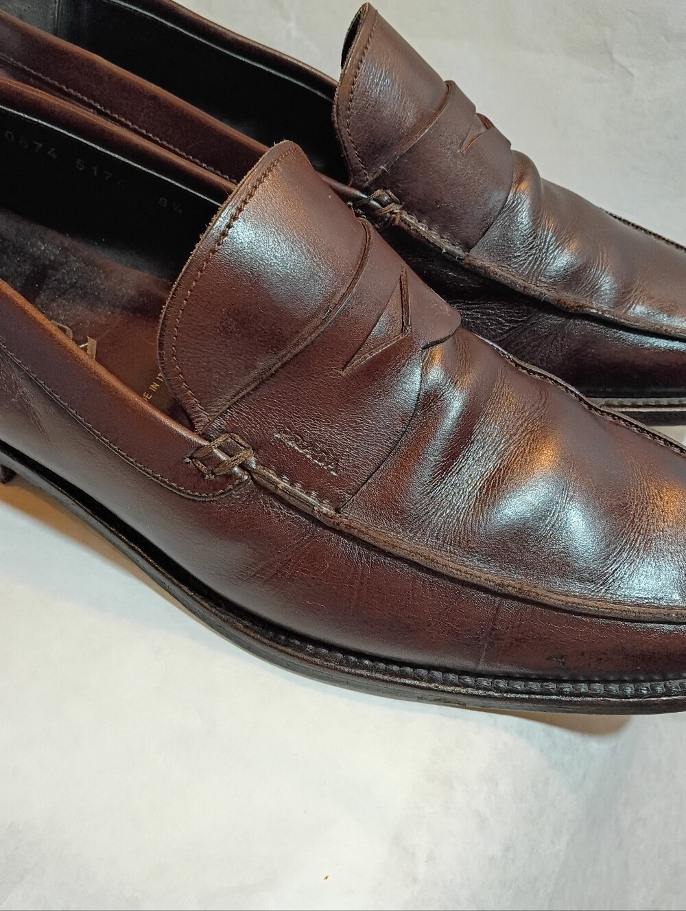 Prada Men's  Brown Logo  Leather Slip-On Loafers Italy Loafers Uk 8.5 Us 9.5